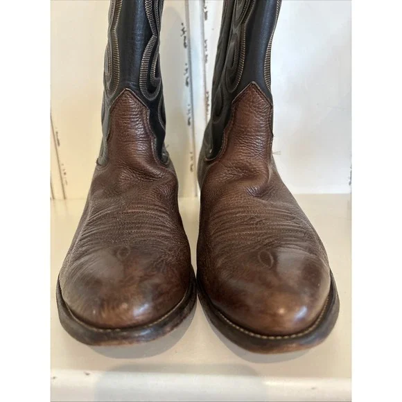 Vtg Nocona Black Brown Leather Western‎ Cowboy Leather Boots Mens SZ 12 B USA